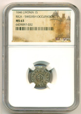 Livonia (Latvia) Swedish Occupation 1646 Silver Solidus Riga Mint MS63 NGC