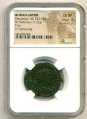 Roman Empire Diocletian AD 284-305 Bi Nummus Trier rv Genius Ch XF NGC