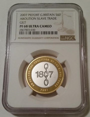 Great Britain 2007 Silver Gilt 2 Pounds Piefort Slave Trade Abolition Proof PF68 UC NGC Low Mintage