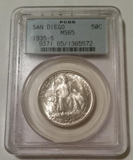 1935 S San Diego Commemorative Silver Half Dollar MS65 PCGS OGH