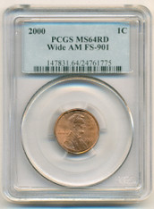 2000 Lincoln Memorial Cent Wide AM Variety FS-901 MS64 RED PCGS