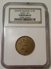 Cody WY Undated Brass Token Senate Saloon Good For 12 1/2 Cents MS63 NGC