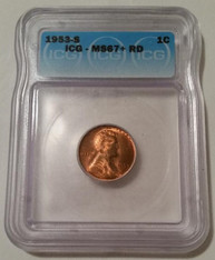 1953 S Lincoln Wheat Cent Unc MS67+ RED ICG