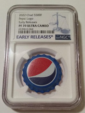 Chad 2022 Silver 500 Francs Pepsi Logo Bottle Cap Proof PF70 UC NGC Early Releases