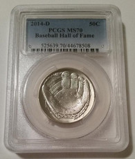 2014 d baseball hof half dollar ms70 pcgs a