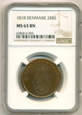 Denmark Frederik VI 1818 2 Rigsbankskilling (1/48 Rigsbankdaler) MS63 BN NGC