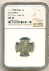 Poland - Lithuania Sigismund III Silver Schilling Vertical Arrow MS63 NGC