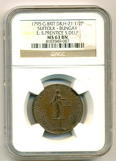 Great Britain 1795 1/2 Penny Conder Token Suffolk - Bungay MS63 BN NGC