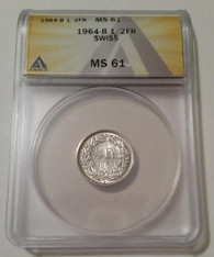 Switzerland 1964 B Silver 1/2 Franc MS61 ANACS