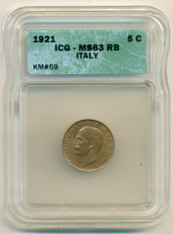 Italy 1921 R 5 Centesimi KM-59 MS63 RB ICG