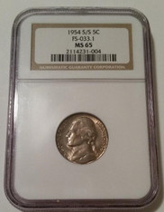 1954 S/S Jefferson Nickel RPM Variety FS-033.1 (FS-502) MS65 NGC Toning