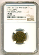 Civil War Patriotic Token (1861-65) The Federal Union F-225A/327a MS65 NGC