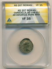 Roman Empire Caracalla AD 198-217 AR Denarius Rome Mint VF35 ANACS