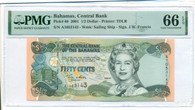 Bahamas 2001 1/2 Dollar Bank Note Gem Unc 66 EPQ PMG