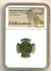 Western Roman Empire Valentinian I AD 364-375 AE3 Nummus Ch VF NGC