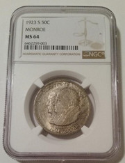 1923 S Monroe Commemorative Silver Half Dollar MS64 NGC Toned