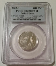 2002 S Silver Ohio State Quarter Proof PR69 DCAM PCGS Blue Label