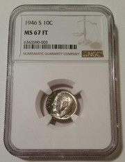 1946 S Roosevelt Dime MS67 FT NGC Nice Toning