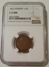 Straits Settlements (Malaysia) Victoria 1873 1/2 Cent F12 BN NGC