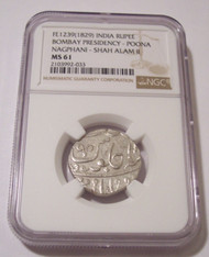 India Bombay Presidency hah Alam II 1829 Silver Rupee Poona Nagphani MS61 NGC