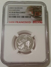 2000 S Silver South Carolina State Quarter Proof PF70 UC NGC Trolley Label