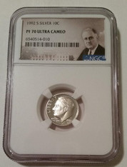 1992 S Silver Roosevelt Dime Proof PF70 UC NGC Portrait Label
