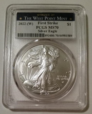 2022 (W) 1 oz Silver Eagle Dollar MS70 PCGS First Strike West Point Mint Label