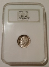1946 Roosevelt Dime MS65 NGC OH Toning