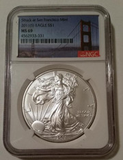 2011 (S) 1 oz Silver Eagle Dollar MS69 NGC Golden Gate Bridge Label