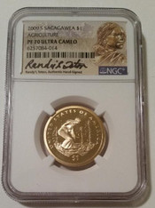 2009 S Native American Sacagawea Dollar Agriculture Proof PF70 UC NGC Randy'L Teton Signed