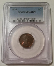 1920 Lincoln Wheat Cent MS64 BN PCGS