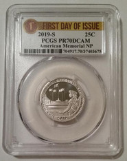 2019 S Clad American Memorial NP Quarter Proof PR70 DCAM PCGS First Day of Issue