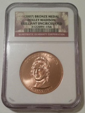 2007 Dolley Madison U.S. Mint First Spouse Bronze Medal BU NGC