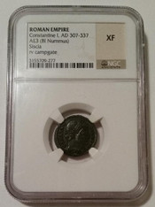Roman Empire Constantine I The Great AD 307-337 AE3 BI Nummus Siscia rv campgate XF NGC