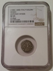 Italy Venice Antonio Venier (1382-1400) Silver Soldino XF45 NGC