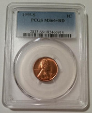 1955 S Lincoln Wheat Cent Unc MS66+ RED PCGS