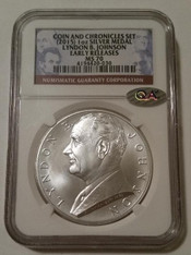 2015 Lyndon B Johnson 1 oz Silver Presidential Medal U.S. Mint MS70 NGC ER QA Check Sticker