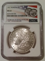 1921 Morgan Silver Dollar MS63 NGC 100th Anniversary Label
