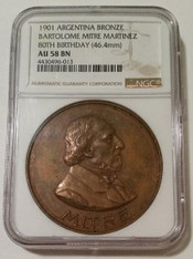 Argentina 1901 Bronze Medal Bartolome Mitre Martinez 80th Birthday AU58 BN NGC