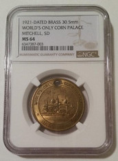 Mitchell SD 1921-Dated Brass Token World's Only Corn Palace MS64 NGC