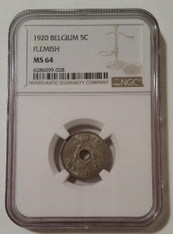 Belgium 1920 5 Centimes Flemish Legend MS64 NGC