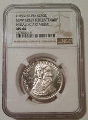 1963 Heraldic Art Silver So-Called 50 Cents Medal New Jersey Tercentenary MS68 NGC
