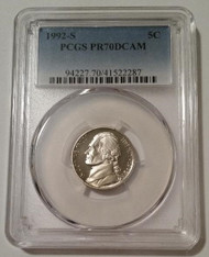 1992 S S Jefferson Nickel Proof PR70 DCAM PCGS