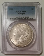 1921 Morgan Silver Dollar VAM-1G R6 MS62 PCGS Stickered Reverse