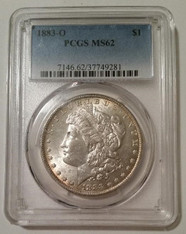 1883 O Morgan Silver Dollar VAM-43 MS62 PCGS Stickered Reverse