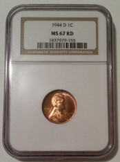 1944 D Lincoln Wheat Cent MS67 RED NGC