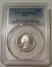 1992 S Silver Washington Quarter Proof PR70 DCAM PCGS