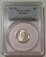 Australia George VI 1951 PL Silver 6 Pence AU58 PCGS