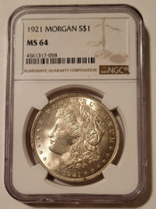 1921 Morgan Silver Dollar (VAM-3N Pitted Reverse U - R6) MS64 NGC