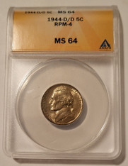 1944 D/D Jefferson Silver Nickel RPM-4 MS64 ANACS